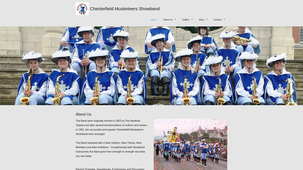 Screenshot of the The Chesterfield Musketeers Showband website