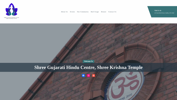 Screenshot of the Shree Gujarati Hindu Centre website