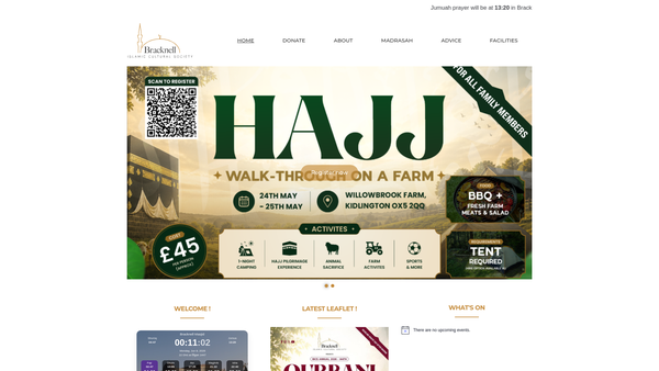 Screenshot of the Bracknell Islamic Cultural Society website