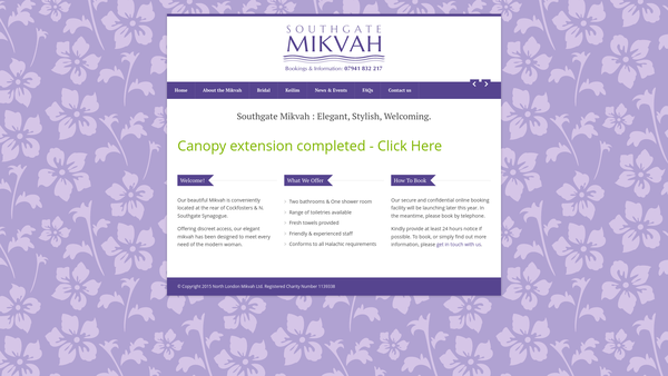 Screenshot of the North London Mikvah Project Trust website