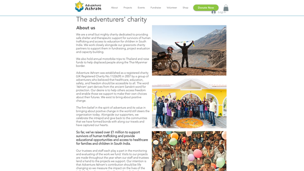 Screenshot of the Adventure Ashram website