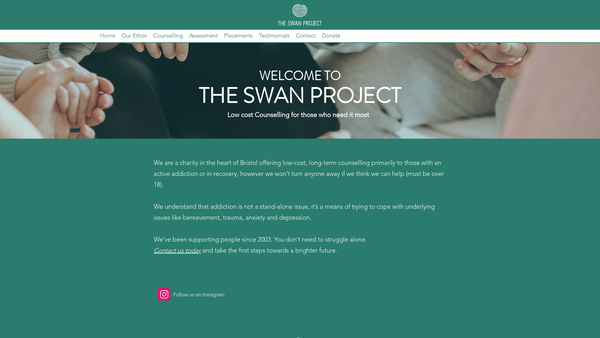 Screenshot of the The Swan Project website