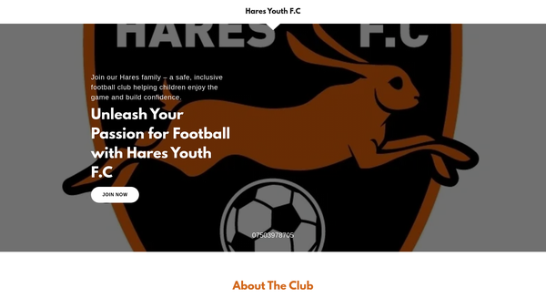 Screenshot of the Hares Youth FC website