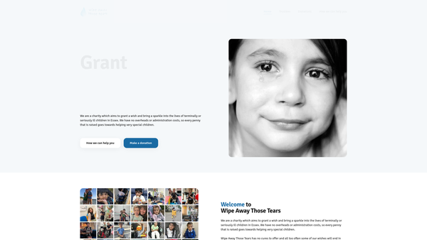 Screenshot of the Wipe Away Those Tears website