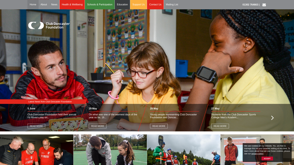 Screenshot of the Club Doncaster Community Sports & Education Foundation website