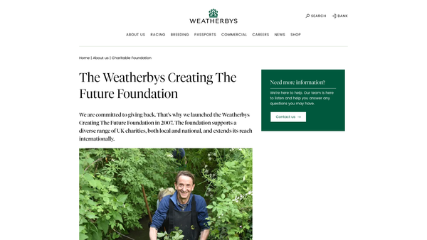 Screenshot of the The Weatherbys Creating the Future Foundation website