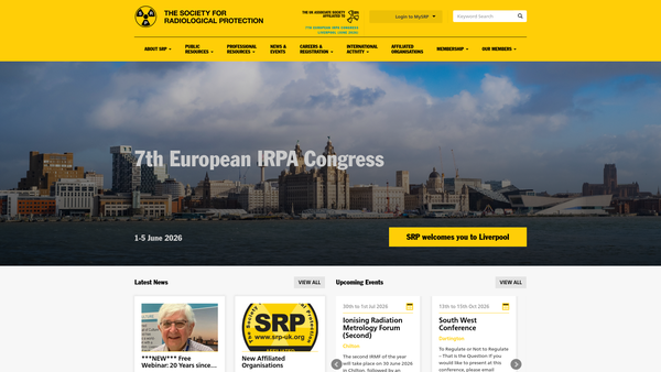 Screenshot of the The Society For Radiological Protection website