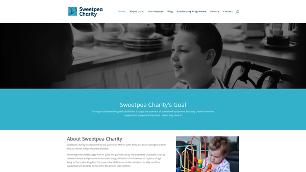 Screenshot of the The Sweetpea Charitable Trust website