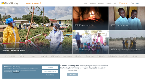 Screenshot of the Global Giving UK website