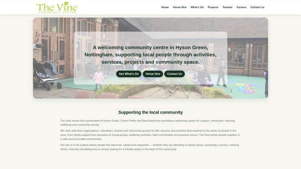 Screenshot of the The Vine Community Centre Ltd website