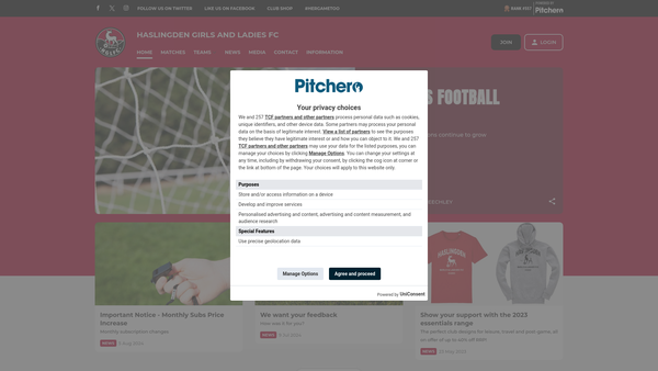 Screenshot of the Haslingden Junior Girls Football Club website