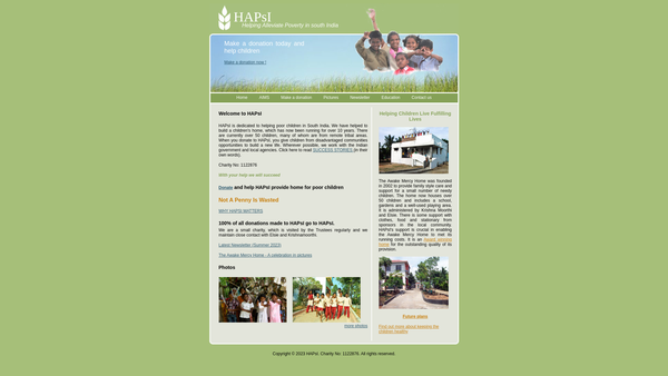 Screenshot of the Helping Alleviate Poverty In South India website
