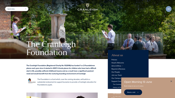 Screenshot of the Cranleigh Foundation website