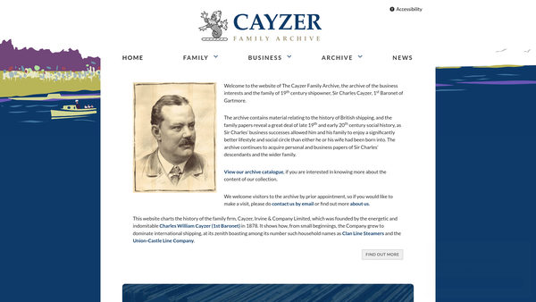 Screenshot of the The Cayzer Family Archive website
