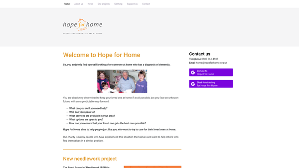 Screenshot of the Hope For Home Ltd website