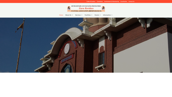 Screenshot of the Shri Guru Ravidass Cultural Association Birmingham website