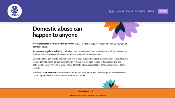 Screenshot of the Northumberland Domestic Abuse Services website