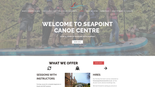 Screenshot of the Seapoint Canoe Centre website