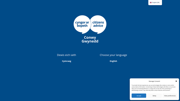 Screenshot of the Conwy District Citizens Advice Bureau website