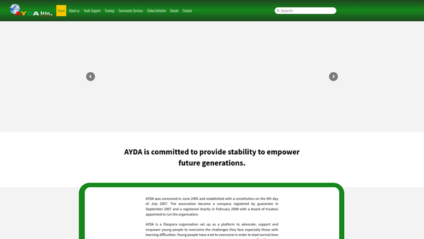 Screenshot of the African Youth Development Association website