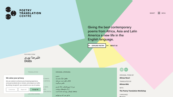 Screenshot of the The Poetry Translation Centre Ltd website