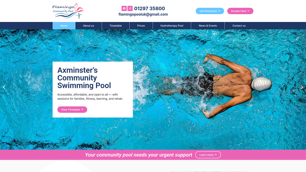 Screenshot of the Axe Valley Swimming Association website