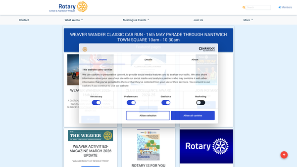 Screenshot of the Rotary Club Of Crewe And Nantwich Weaver website