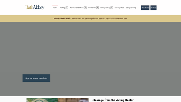 Screenshot of the Bath Abbey Music Society website