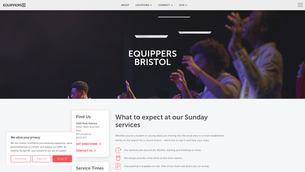 Screenshot of the Equippers Church Bristol website