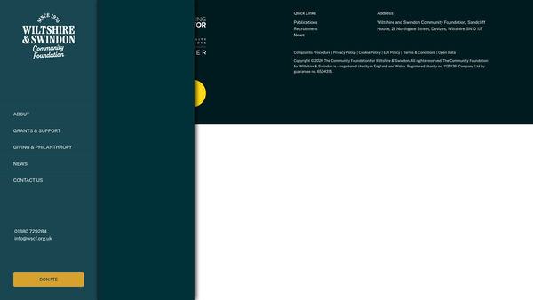 Screenshot of the The Community Foundation For Wiltshire & Swindon website