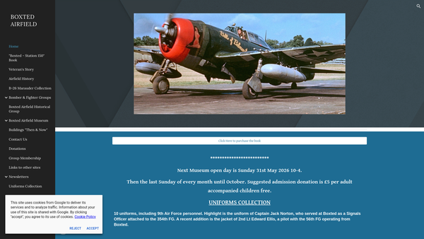 Screenshot of the Boxted Airfield Historical Group website