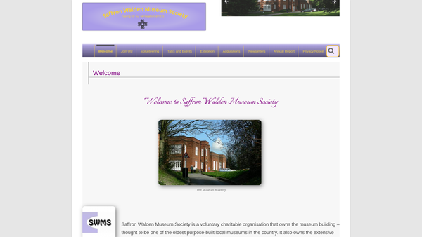 Screenshot of the Saffron Walden Museum Society Limited website