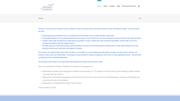 Screenshot of the The Progress Foundation website