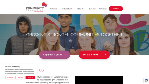 Screenshot of the Community Foundation For Lancashire (Former) website