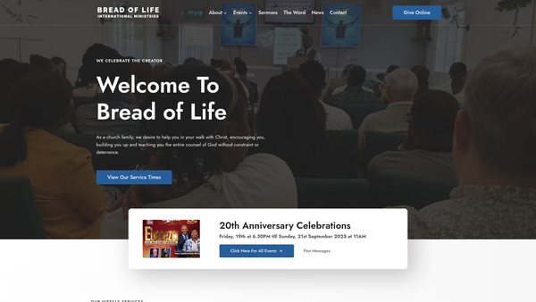 Screenshot of the Bread Of Life International Ministries website