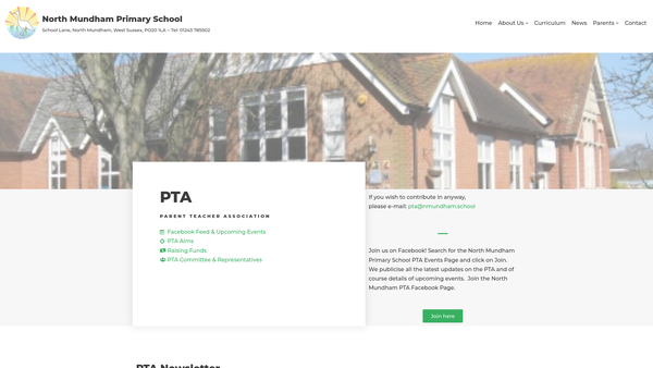 Screenshot of the North Mundham School Parent Teachers Association website
