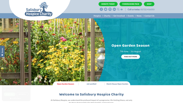 Screenshot of the Salisbury Hospice Charity Limited website