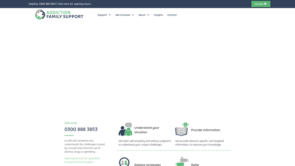 Screenshot of the Addiction Family Support website