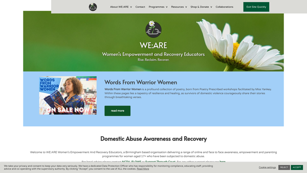 Screenshot of the WE:ARE Women's Empowerment And Recovery Educators website
