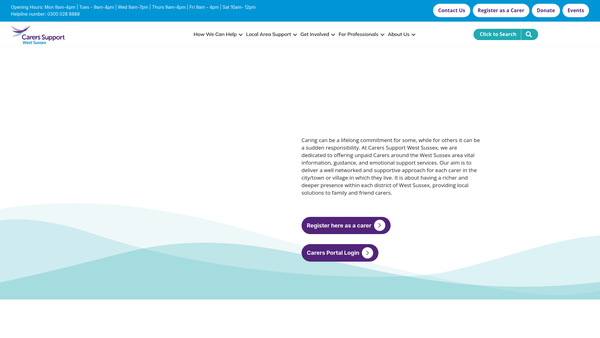 Screenshot of the Carers Support West Sussex website