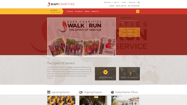 Screenshot of the Baps Charities website