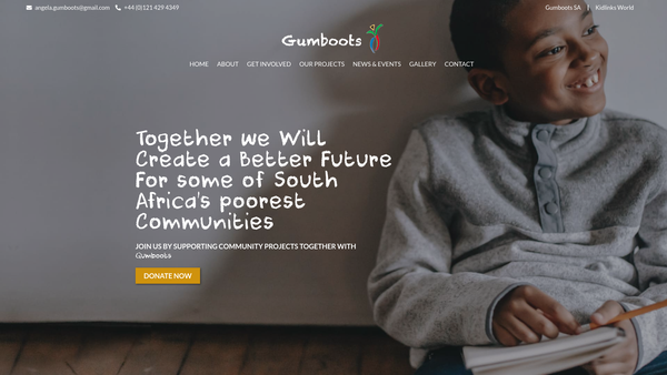 Screenshot of the The Gumboots Foundation (UK) website