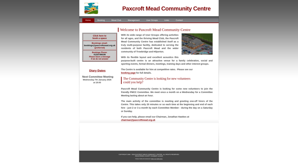 Screenshot of the Paxcroft Mead Community Centre website