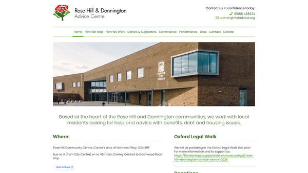 Screenshot of the Rose Hill And Donnington Advice Centre Limited website