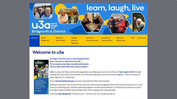 Screenshot of the Bridgnorth & District U3A website