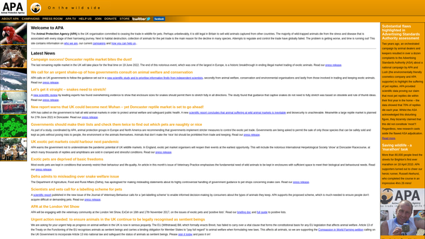 Screenshot of the Animal Protection Agency Foundation website