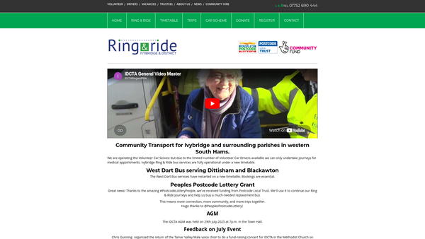 Screenshot of the Ivybridge & District Community Transport Association website