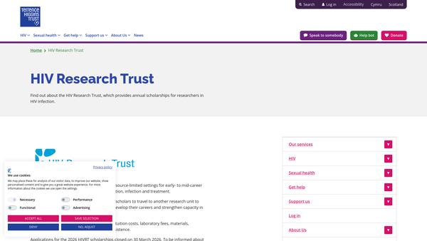 Screenshot of the The HIV Research Trust website