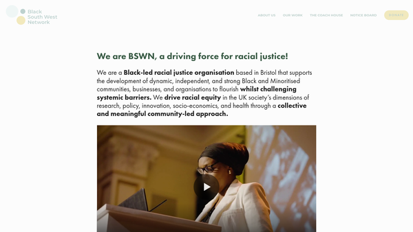 Screenshot of the Black South West Network website