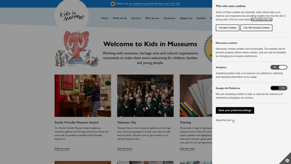 Screenshot of the Kids In Museums website
